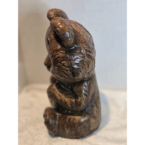 Vintage Brown Teddy Bear Ceramic Coin Bank 11.5” Hand Painted w Brown Eyes Super - Picture 4 of 7